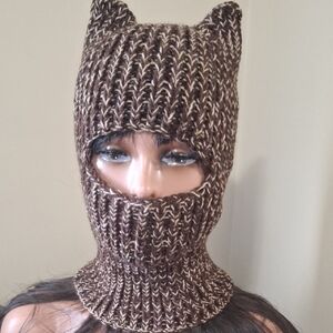 Brown Knit Cat Ear Balaclava